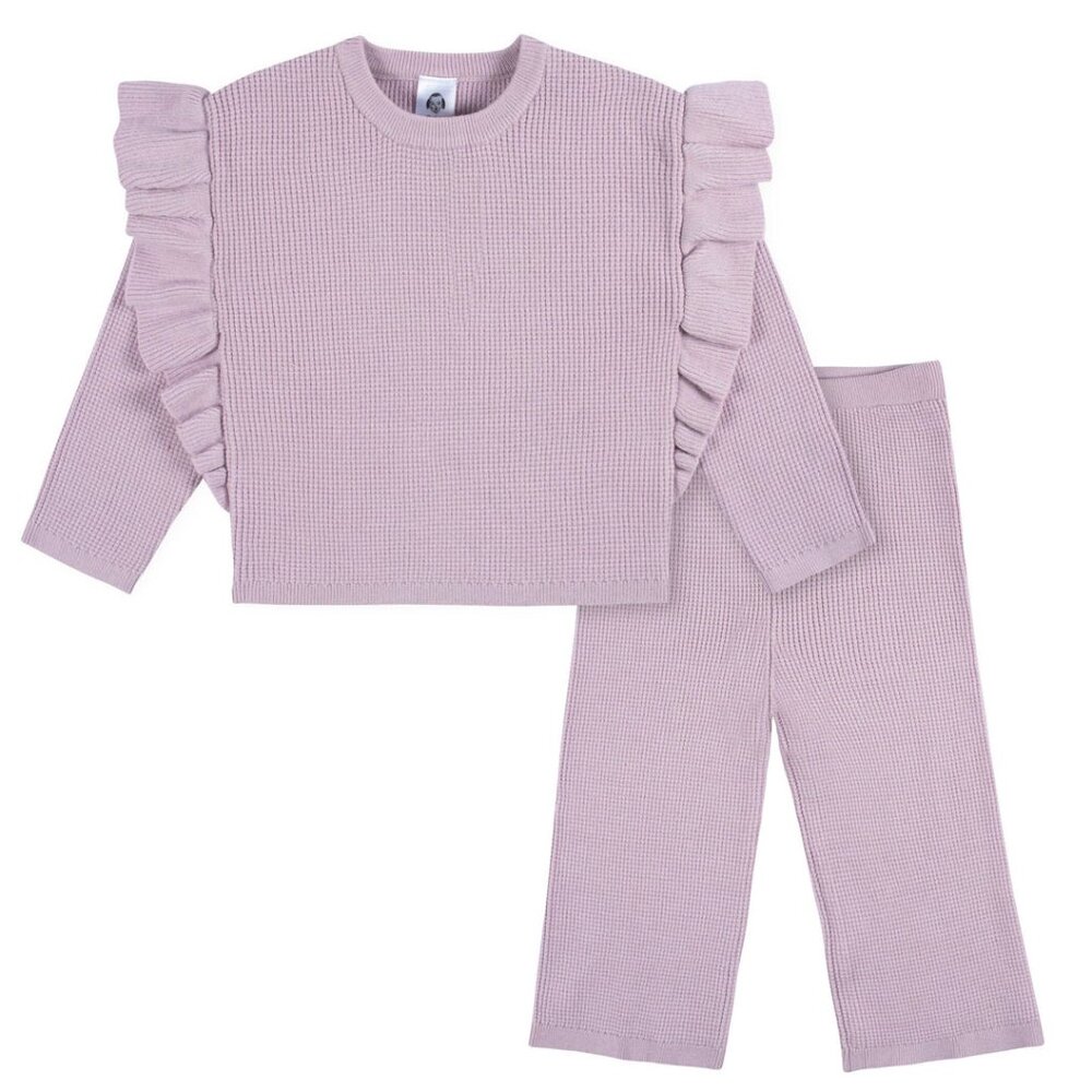 Gerber Kids 3T Lavender Matching Set • Waffle Top + Wide-Leg Pants • Great Used